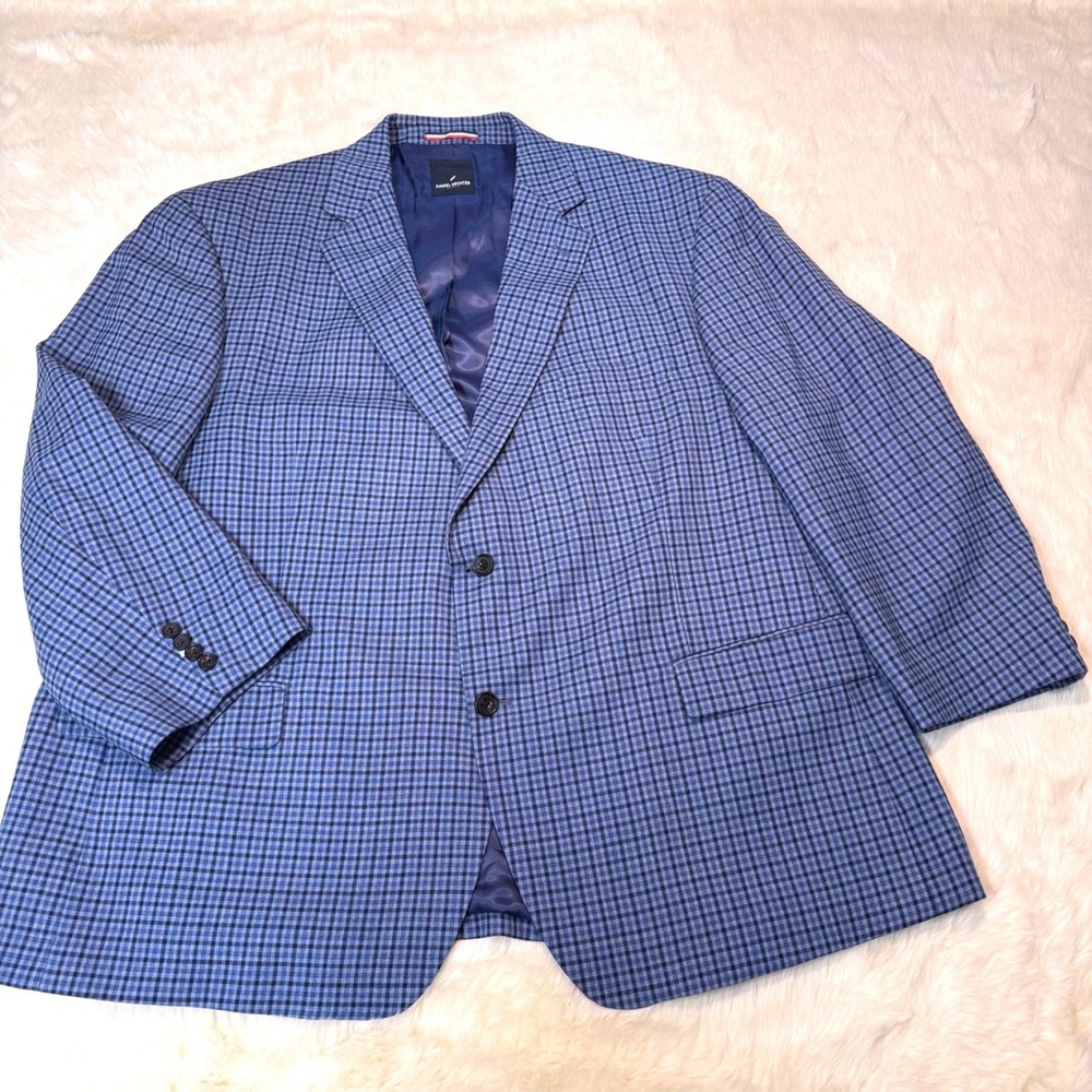 Daniel Hechter Sport Coat Mens 52R Blue Check 100% Wool 2-Button Blazer Preppy